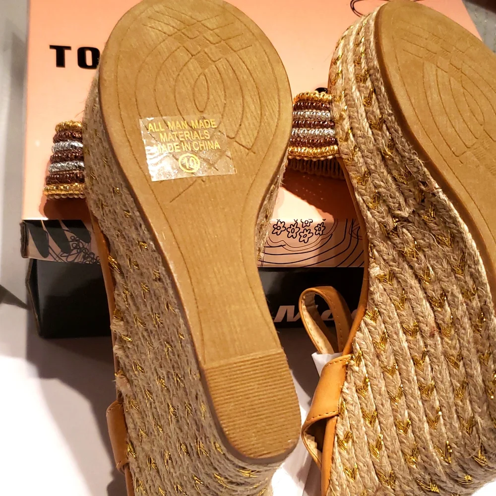 TOP Moda New ROYAL-1 Espadrille Platform Wedge Sandals Womens 10 NWT Gold Silver